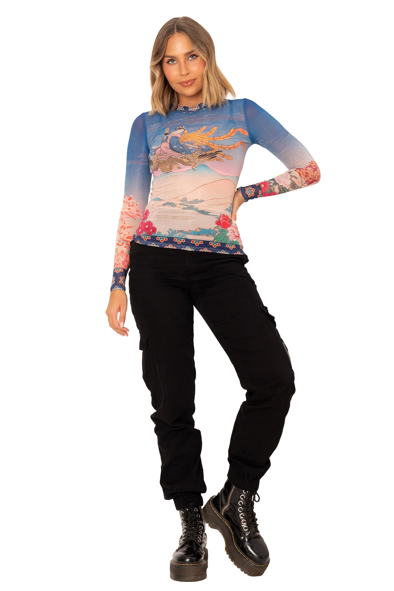 Golden Phoenix Sheer High Neck Long Sleeve Top - Image 5