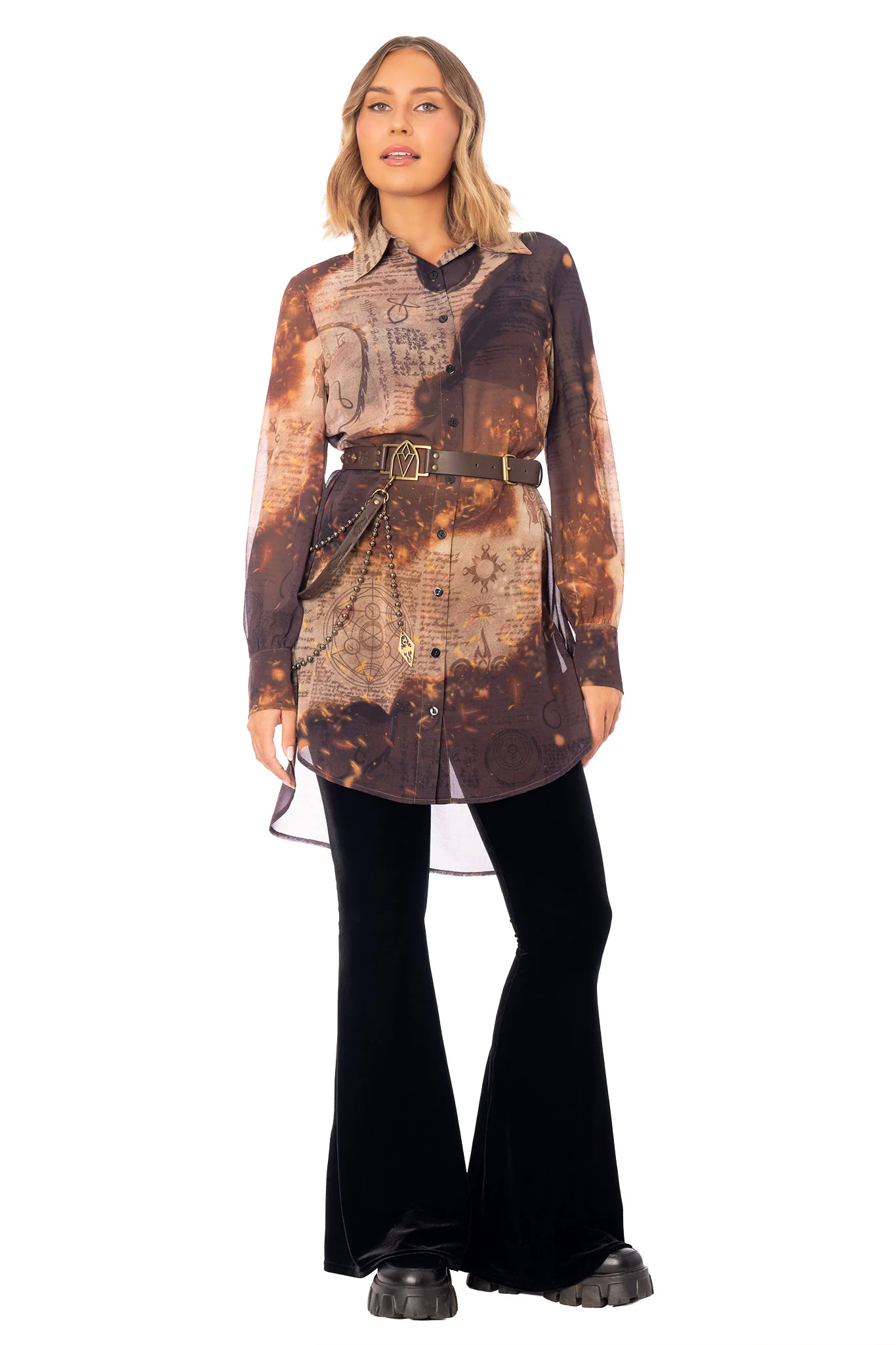 Smoulder Arcane Scribbles Sheer Long Sleeve Shirt Dress - Image 3