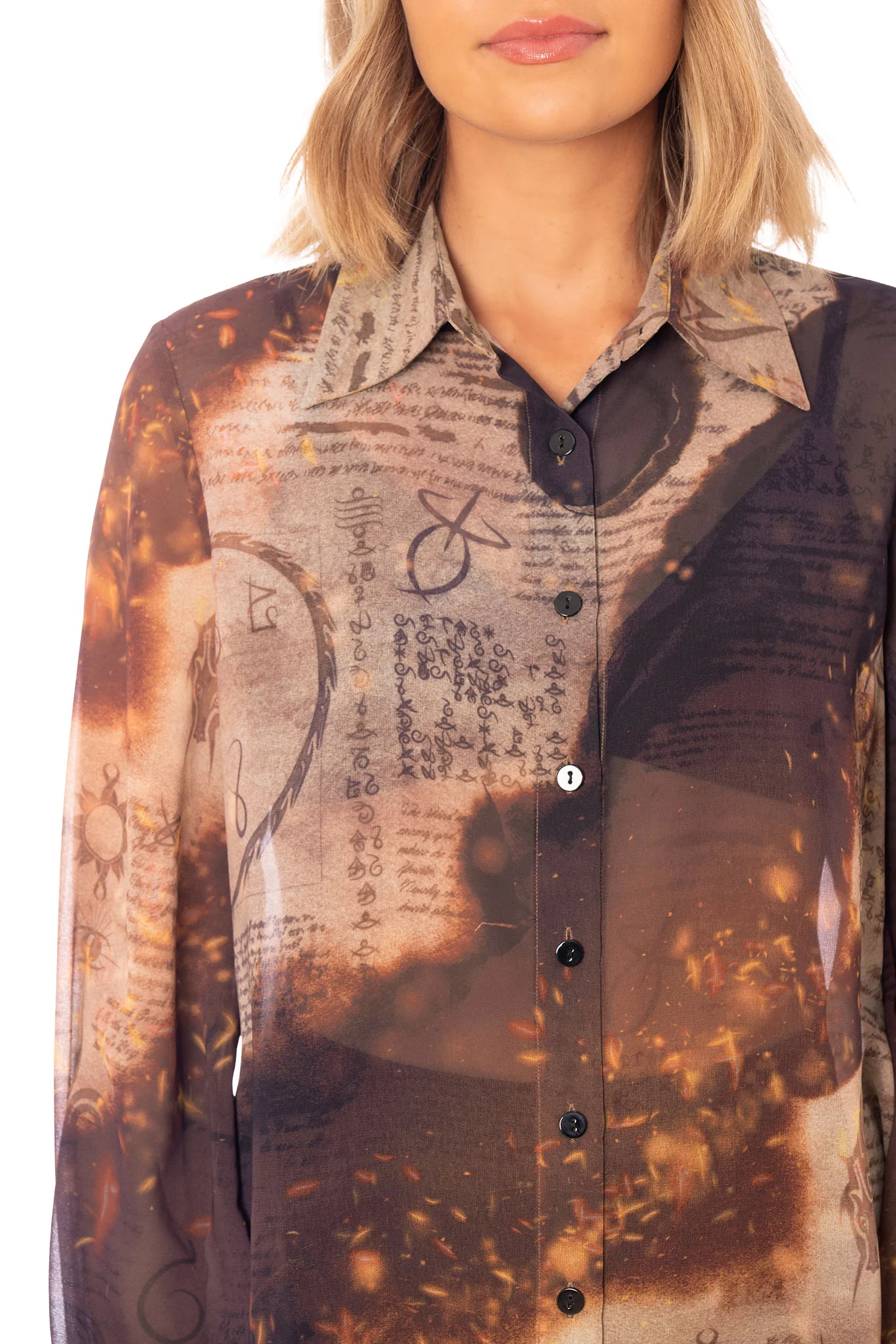 Smoulder Arcane Scribbles Sheer Long Sleeve Shirt Dress - Image 4