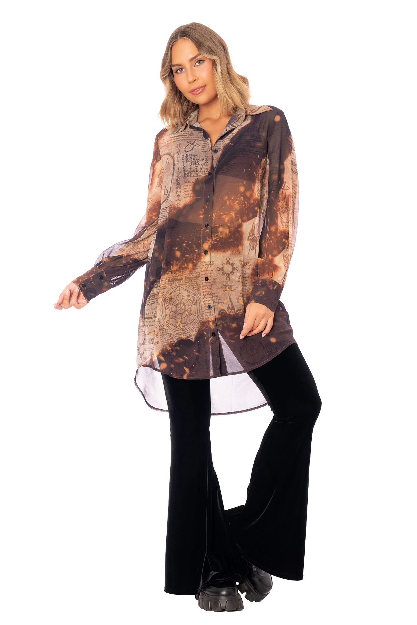 Smoulder Arcane Scribbles Sheer Long Sleeve Shirt Dress - Image 5