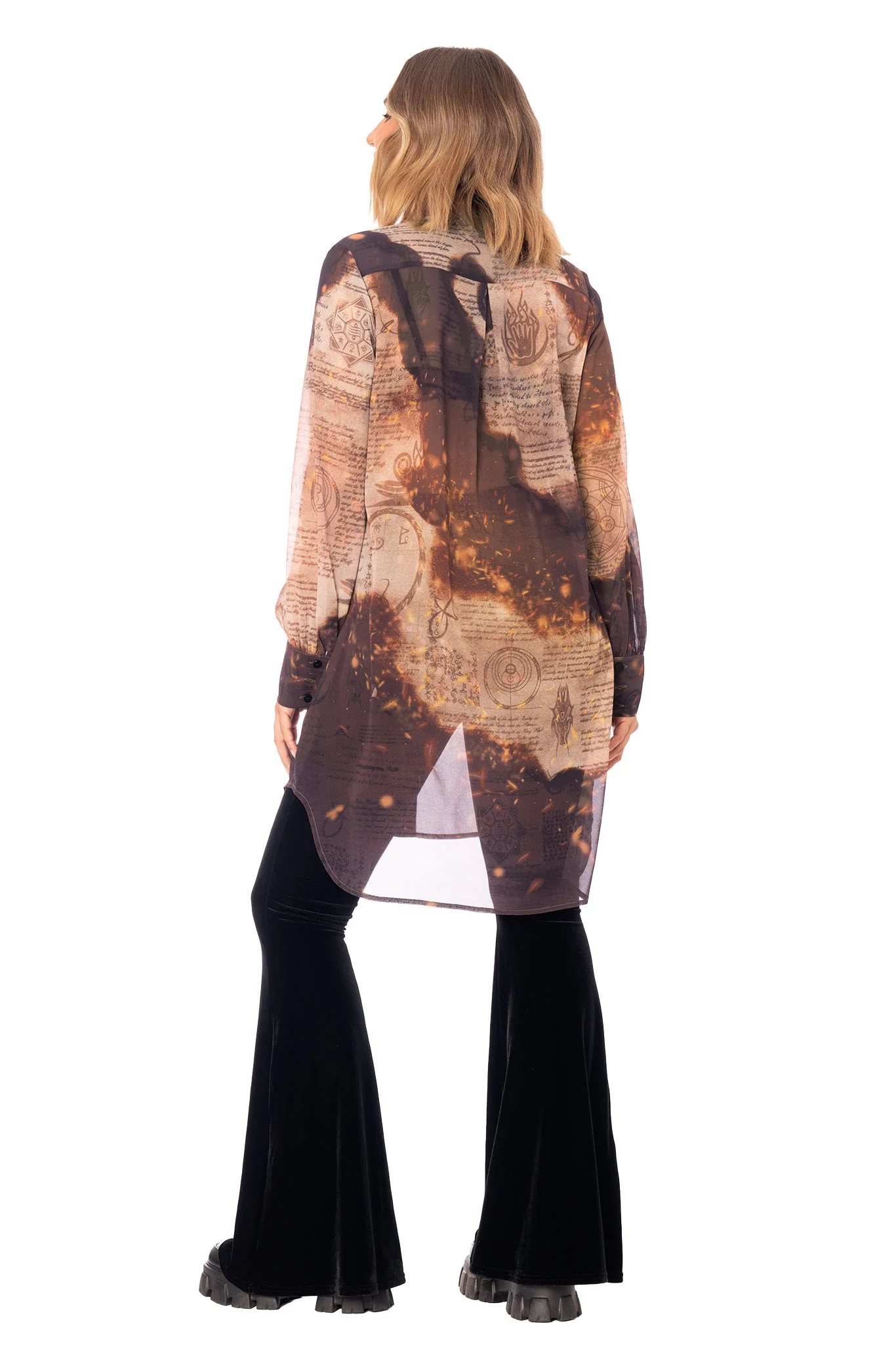 Smoulder Arcane Scribbles Sheer Long Sleeve Shirt Dress - Image 6