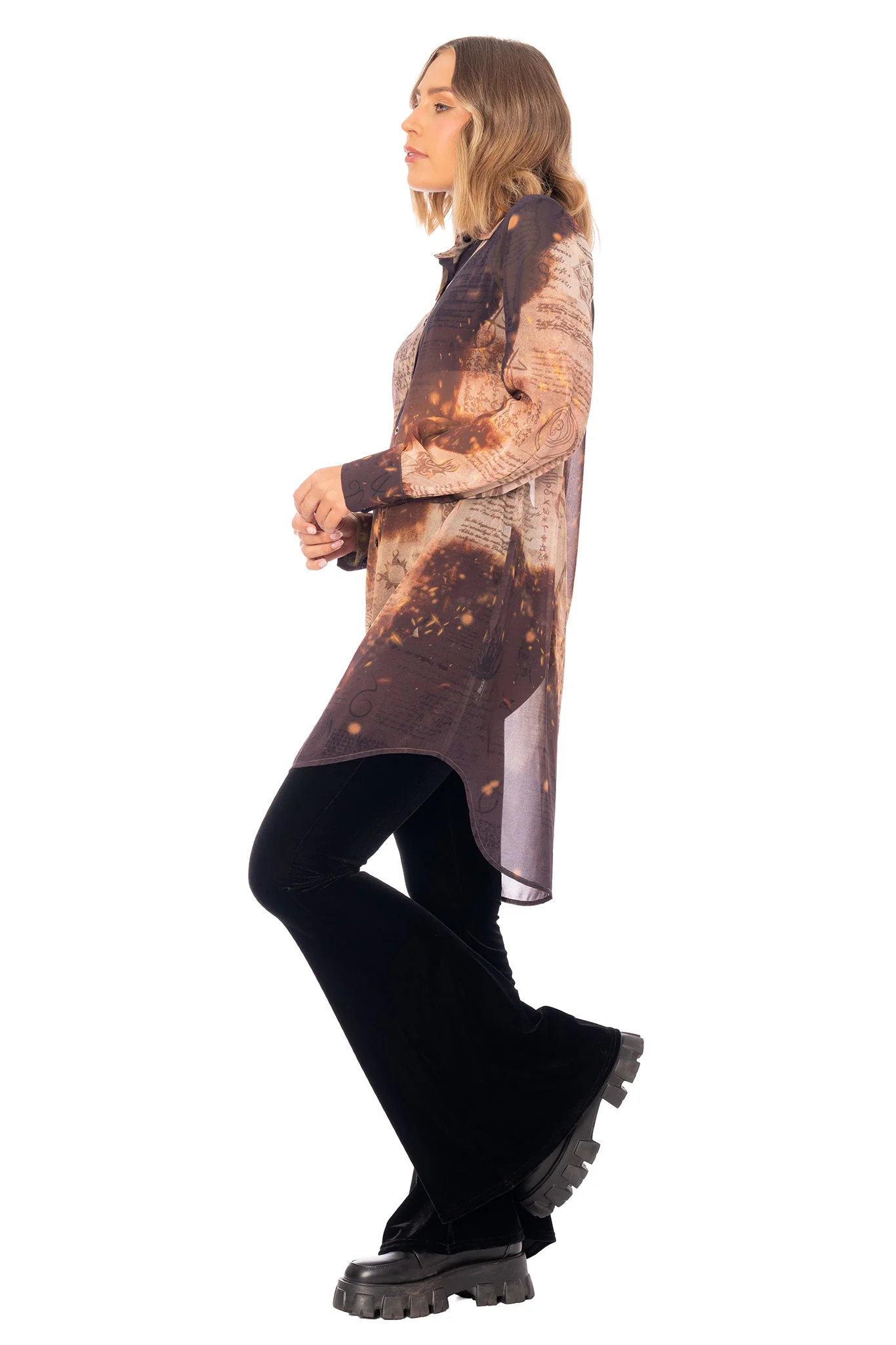 Smoulder Arcane Scribbles Sheer Long Sleeve Shirt Dress - Image 7