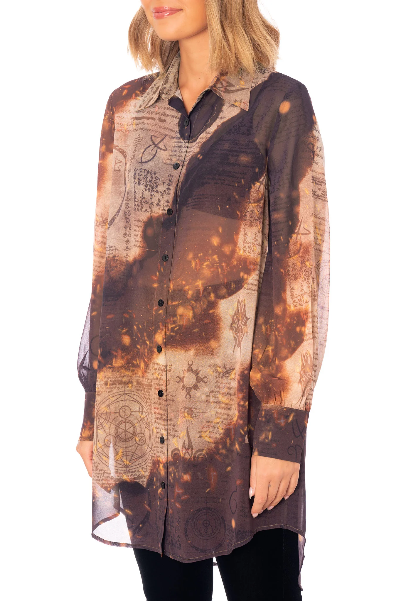 Smoulder Arcane Scribbles Sheer Long Sleeve Shirt Dress - Image 8
