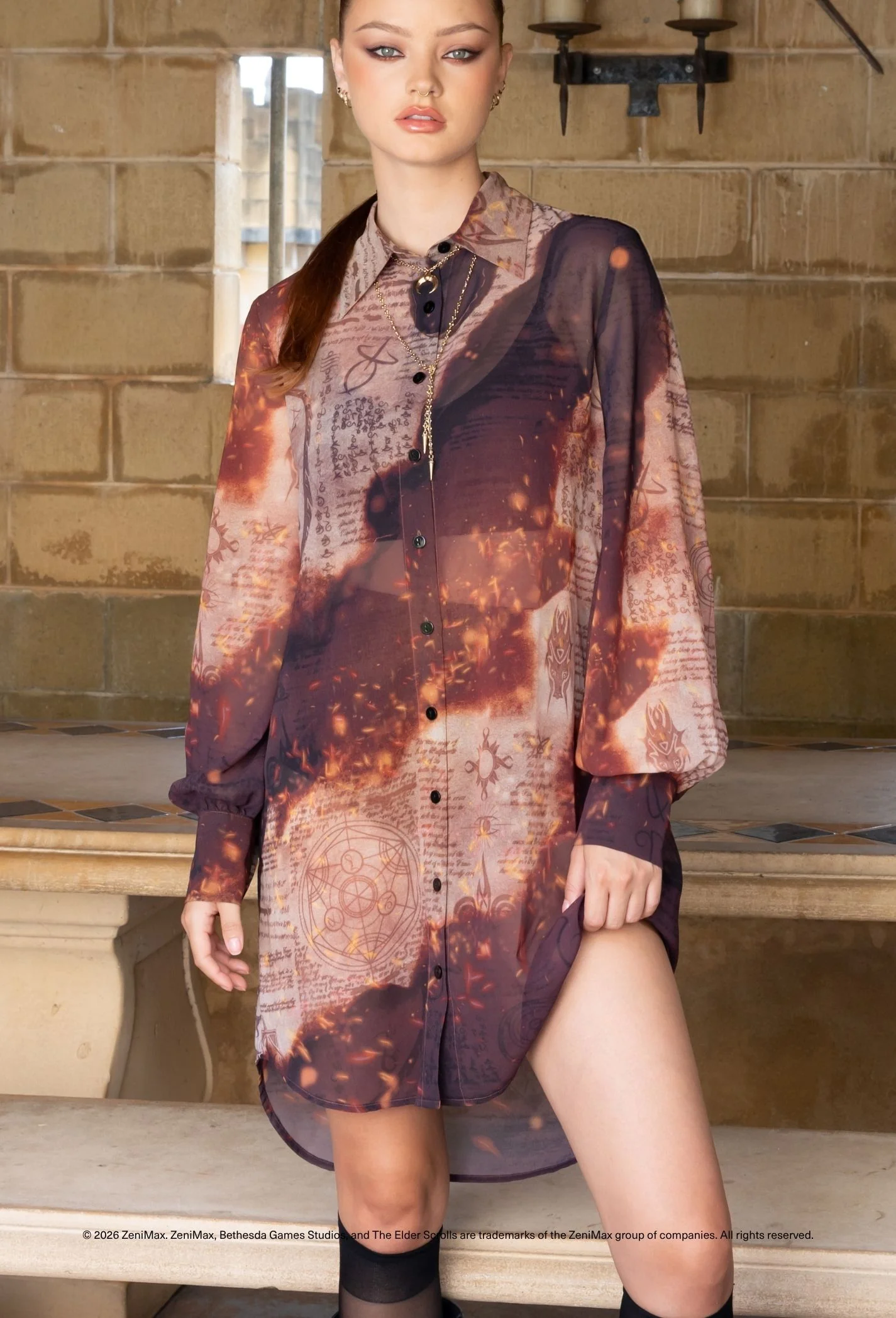 Smoulder Arcane Scribbles Sheer Long Sleeve Shirt Dress - Image 9